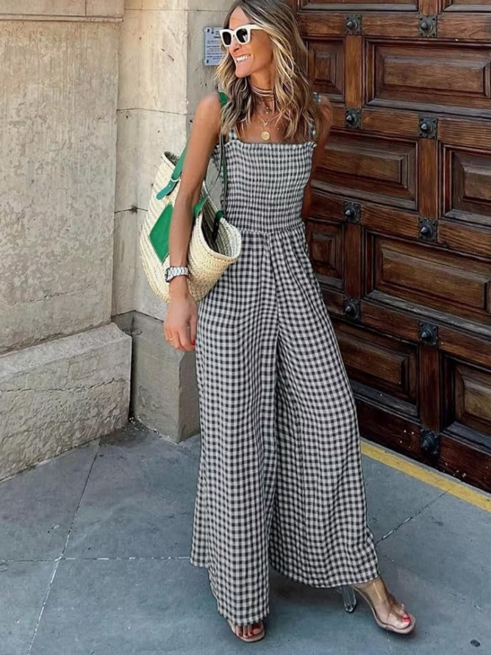 Gingham Wide-Leg overalls - Black & White